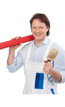 Painter with paints and sample cards