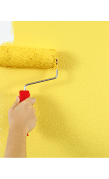Painter with paints and sample cards