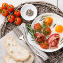 Breakfast on white wooden 