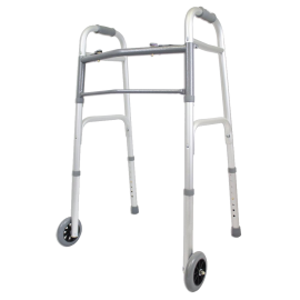 Care Deluxe Two Button Folding Walker with 5-Inch Wheels