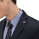 Suit with waistcoat, pin detail on lapel 