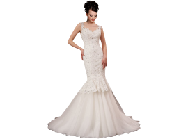 White Strap Ball Gown In Lace 