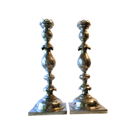 Antique Fraget N Plaque Sabbath Candlesticks