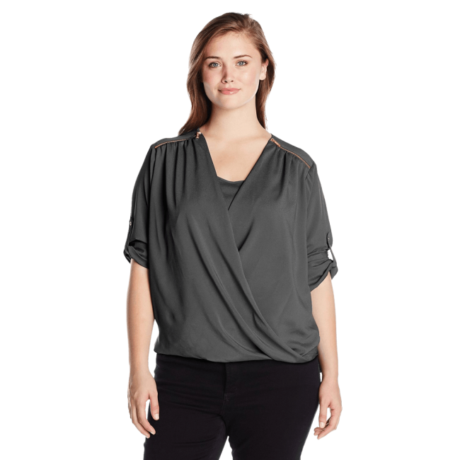V-Neck Roll-Sleeve Top Blouse