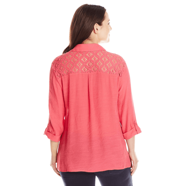 Plus-Size Crochet-Yoke Shirt