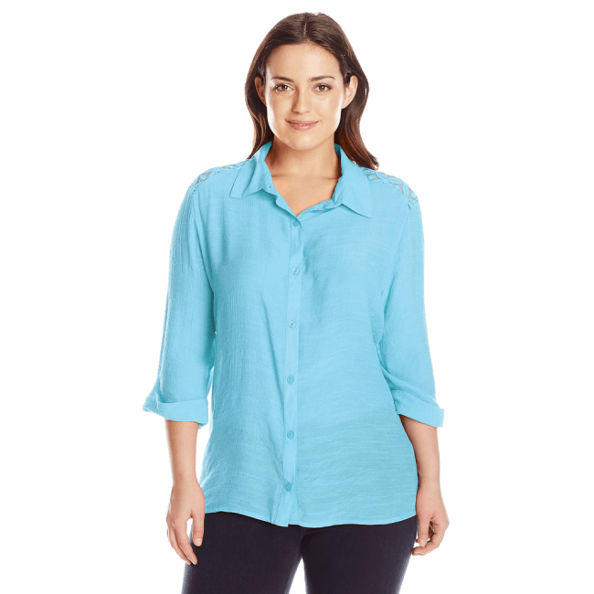 Plus-Size Crochet-Yoke Shirt