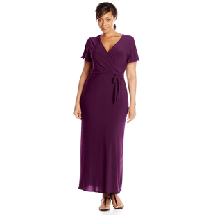 Short-Sleeve Faux Wrap Maxi Dress