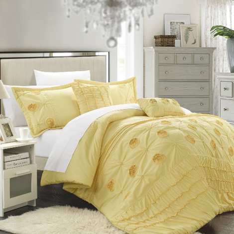 Chic Home 5 Piece Florentina Floral Pleated