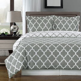 Gray and White Meridian 3 piece Full Queen Comforter Cover (Duvet Cover Set) 100% Egyptian Cotton 300-TC