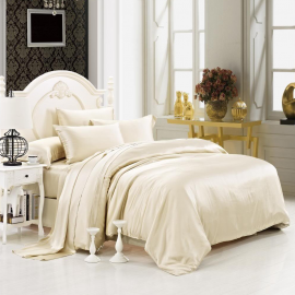 Luxuer 7PC Solid Silk Bedding Collections Machine Washable 435 Thread Count Handmade Pure Mulberry Silk 22MM King Size, Champagne
