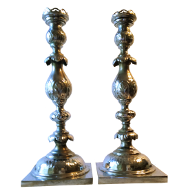 Antique Fraget N Plaque Sabbath Candlesticks