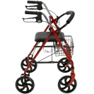 Rollator with Fold Up Removable Back Support Red 