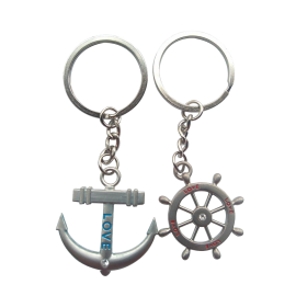 Anchor & Love Boat Rudder Helm Couple Keychain