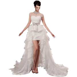 White Removable Sleeveless Ball Gown In Lace Wedding Dress