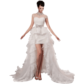 White Removable Sleeveless Ball Gown In Lace Wedding Dress