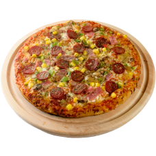 Pizza with meat and corn 