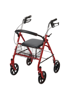 Rollator with Fold Up Removable Back Support Red 