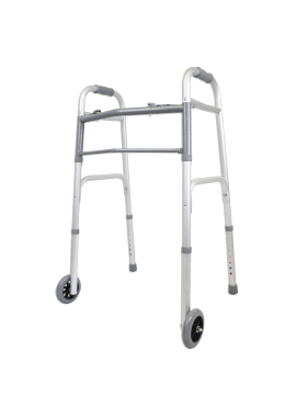 Two Button Folding Walker with 5-Inch Wheels