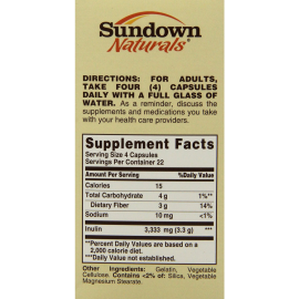 Sundown Naturals Inulin Fiber Prebiotic Capsules