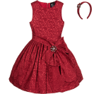 Burgundy Jacquard Dress & Hairband 2 Piece Set