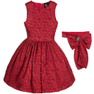 Burgundy Jacquard Dress & Hairband 2 Piece Set