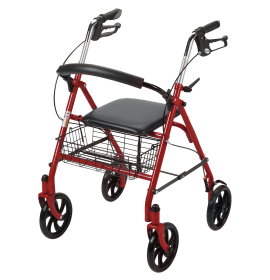 Rollator with Fold Up Removable Back Support Red 