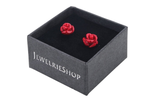 Handcrafted Resin Color Simulated Coral Rose Flower Earring Studs