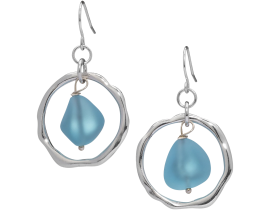 Ocean Waves Sea Glass Earrings Handmade Silver plated Hoop