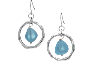 Ocean Waves Sea Glass Earrings Handmade Silver plated Hoop