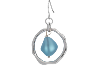 Ocean Waves Sea Glass Earrings Handmade Silver plated Hoop