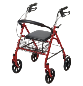 Rollator with Fold Up Removable Back Support Red 