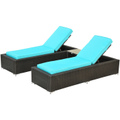 Outsunny 3-Piece Rattan Wicker Patio Chaise Lounge Chair Set