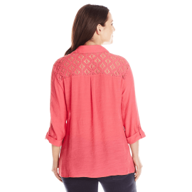 Plus-Size Crochet-Yoke Shirt