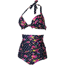 Cocoship Flora Polka Vintage Bikini Swimsuits Swimwear