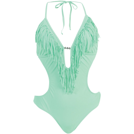 Marina West Women's Fringed Plunge Monokini Swimsuit