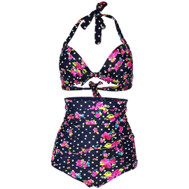 Cocoship Flora Polka Vintage Bikini Swimsuits Swimwear