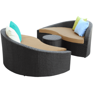 LexMod Twirl Outdoor Wicker Patio 3 Piece Sofa Set