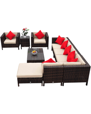 Outsunny 9-Piece Outdoor PE Rattan Wicker Sectional Patio