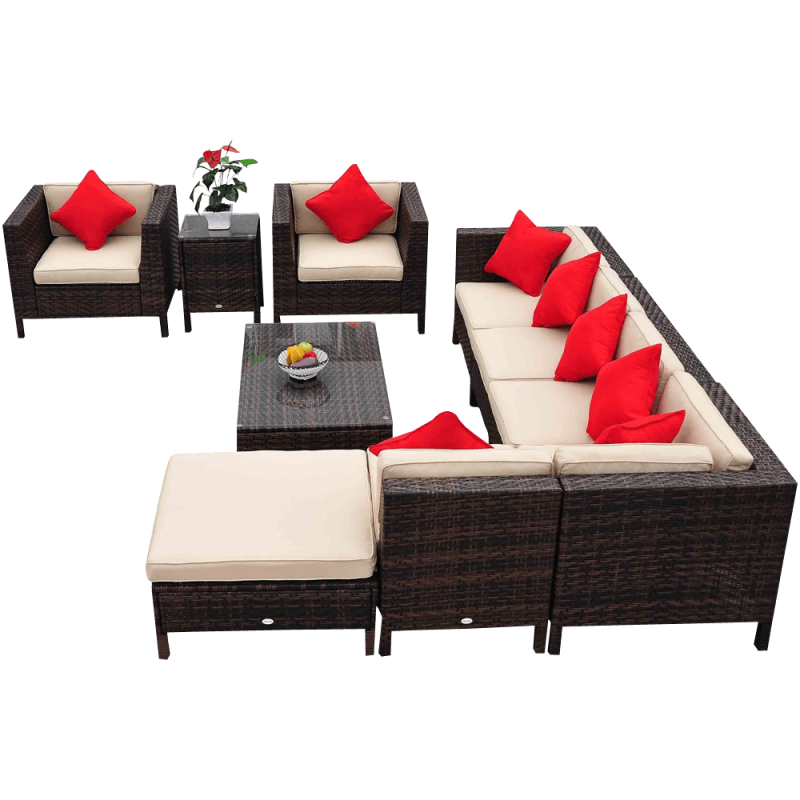 Outsunny 9-Piece Outdoor PE Rattan Wicker Sectional Patio