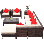 Outsunny 9-Piece Outdoor PE Rattan Wicker Sectional Patio