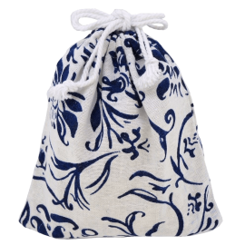 Blue and White Flower Pattern Printed Pouches with Drawstring