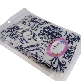Blue and White Flower Pattern Printed Pouches with Drawstring