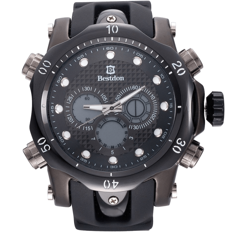 Bestdon Swiss Men's Sports Watches Quartz Analog Six Hands Black