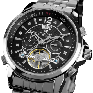 Louis XVI L'argent Noir Sapphire Mechanical Automatic Watch