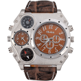 Oulm Analog Dark Brown Leather Strap Four Sub Men Watch