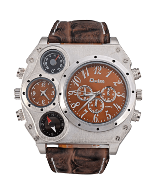 Oulm Analog Dark Brown Leather Strap Four Sub Men Watch