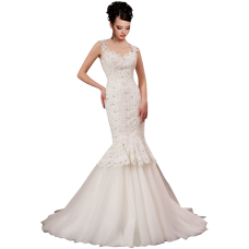 White Strap Ball Gown In Lace Wedding Dress