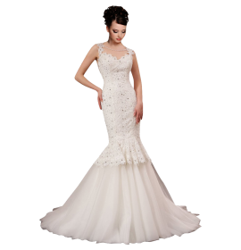 White Strap Ball Gown In Lace Wedding Dress