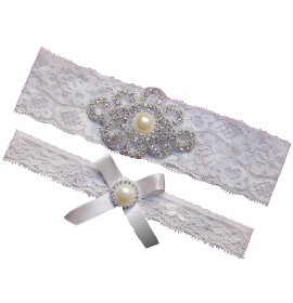 Pearl Vintage Lace Wedding Garter Set