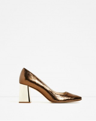 Crackled Leather Mid Heel Shoes